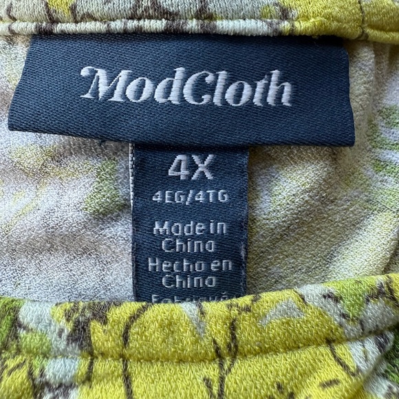 ModCloth Floral Bodysuit Yellow White Puff Sleeve Sweetheart Neckline, Plus 4X - Picture 9 of 11
